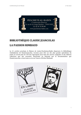 Bibliothèque Claude Jeancolas La Passion Rimbaud