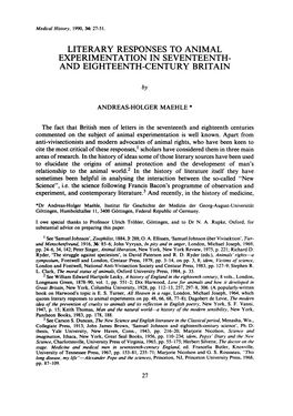 Literary Responses to Animal Experimentation in Seventeenth- and Eighteenth-Century Britain