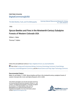 Spruce Beetles and Fires in the Nineteenth-Century Subalpine Forests of Western Colorado USA