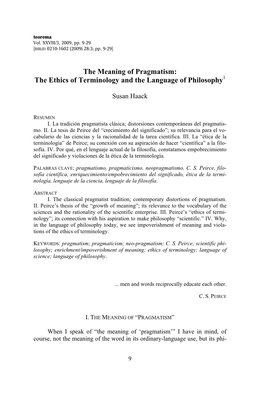The Meaning of Pragmatism: the Ethics of Terminology and the Language of Philosophy1