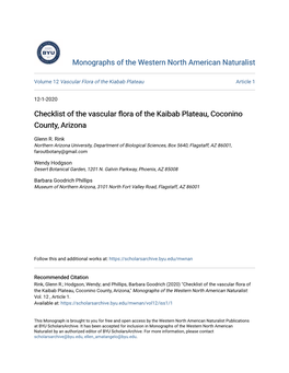 Checklist of the Vascular Flora of the Kaibab Plateau, Coconino County, Arizona