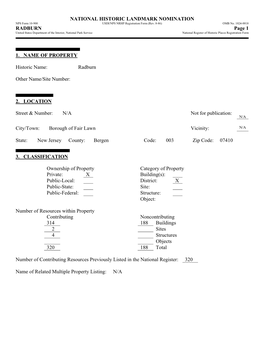 RADBURN Page 1 United States Department of the Interior, National Park Service National Register of Historic Places Registration Form