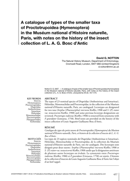 Hymenoptera) in the Muséum National D’Histoire Naturelle, Paris, with Notes on the History of the Insect Collection of L