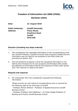 Freedom of Information Act 2000 (FOIA) Decision Notice