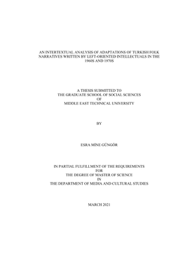 An Intertextual Analysis of Adaptations of Turkish Folk Narratives Written by Left-Oriented Intellectuals in the 1960S and 1970S