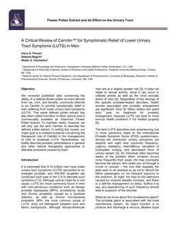 A Critical Review of Cernitin™ for Symptomatic Relief of Lower Urinary Tract Symptoms (LUTS) in Men