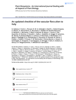 An Updated Checklist of the Vascular Flora Alien to Italy