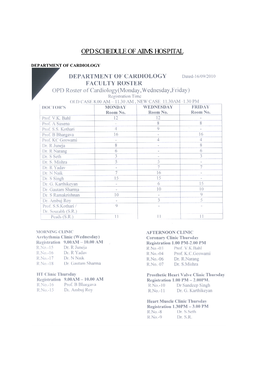 Opd Schedule of Aiims Hospital