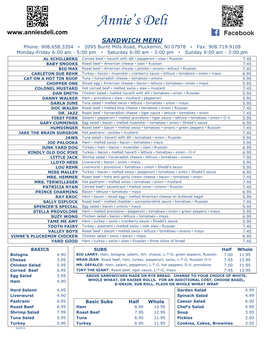 Annie's Deli SANDWICH MENU