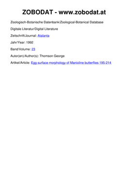 Egg Surface Morphology of Manioline Butterflies 195-214 ©Ges