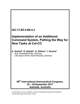 Implementation of an Additional Command System, Pathing the Way for New Tasks at Col-CC