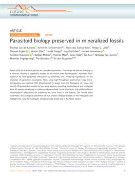 Parasitoid Biology Preserved in Mineralized Fossils