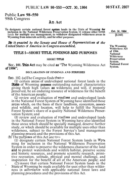 Wyoming Wilderness Act of 1984