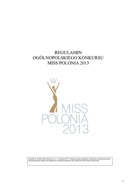 Regulamin Ogólnopolskiego Konkursu Miss Polonia 2013