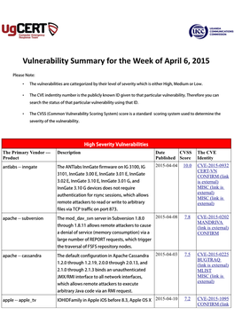 Vulnerability Summary for the Week of April 6, 2015