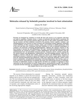 Molecules Released by Helminth Parasites Involved in Host Colonization