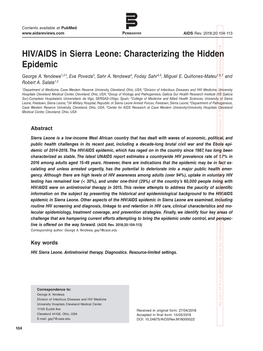 HIV/AIDS in Sierra Leone: Characterizing the Hidden Epidemic George A