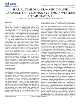 Spatial and Temporal Cropping Systems Changes Over Uttar Pradesh