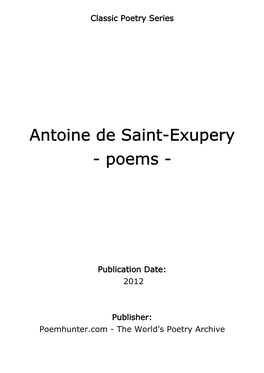 Antoine De Saint-Exupery - Poems