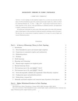 HOMOTOPY THEORY in TORIC TOPOLOGY Contents Part 1. A