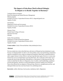 The Impact of Faba Bean Theft in Rural Ethiopia: to Dispute Or to Reside Together in Harmony?