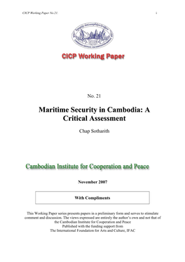 CICP Working Paper No. 21: Maritime Security in Cambodia