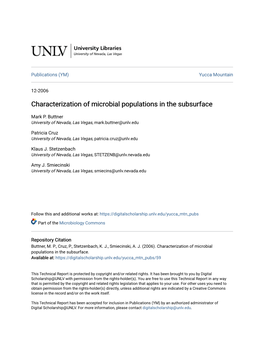 Characterization of Microbial Populations in the Subsurface