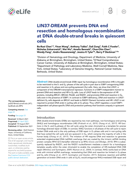 LIN37-DREAM Prevents DNA End Resection and Homologous Recombination at DNA Double-Strand Breaks in Quiescent Cells