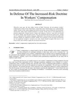In Defense of the Increased-Risk Doctrine in Workers' Compensation