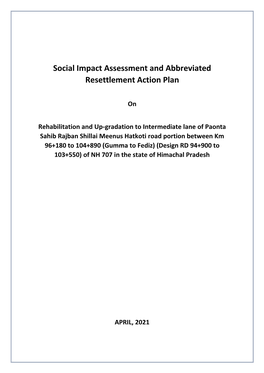 Social Impact Assessment and Abbreviated Resettlement Action Plan