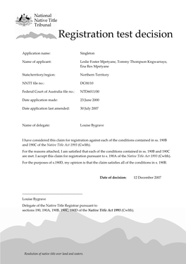 Registration Test Decision