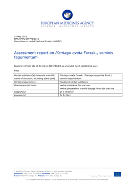 Assessment Report on Plantago Ovata Forssk., Seminis Tegumentum