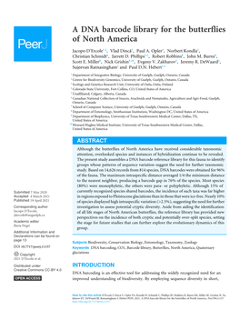 A DNA Barcode Library for the Butterflies of North America