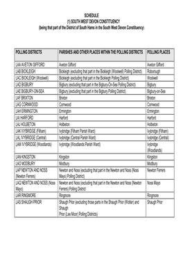 SCHEDULE (1) SOUTH WEST DEVON CONSTITUENCY (Being That Part of the District of South Hams in the South West Devon Constituency )