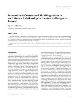 Intercultural Contact and Multilingualism in an Intimate Relationship in the Austro-Hungarian Littoral