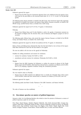 14. One-Minute Speeches on Matters of Political Importance