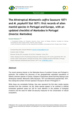 The Afrotropical Miomantis Caffra Saussure 1871 and M