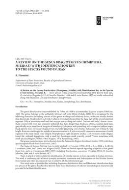 A Review on the Genus Brachycoleus (Hemiptera, Miridae) with Identification Key to the Species Found in Iran