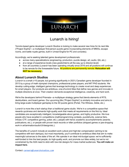 Lunarch Is Hiring!
