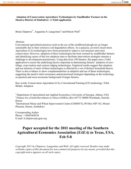 Factors Influencing Adoption of CA Technologies in Kabwe and Shamva Districts