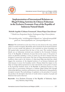 Implementation of International Relations on Illegal Fishing Activities by Chinese Fisherman in the Exclusive Economic Zone Of