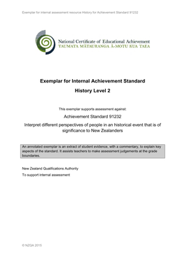 Exemplar for Internal Achievement Standard History Level 2