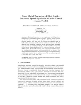 Cross Modal Evaluation of High Quality Emotional Speech Synthesis with the Virtual Human Toolkit