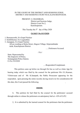 J. CHANDRAN, District and Sessions Judge, District Court No.2, Kancheepuram