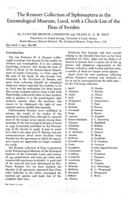 The Kemner Collection of Siphonaptera in the Entomological Museum, Lund, with a Check-List of the Fleas of Sweden by GUNVOR BRIN