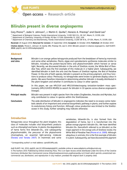 Bilirubin Present in Diverse Angiosperms