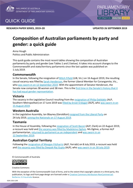 Composition of Australian Parliaments by Party and Gender: a Quick Guide