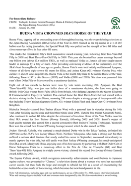 Buena Vista Crowned Jra's Horse of the Year