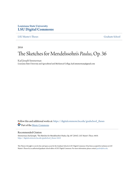The Sketches for Mendelssohn's <I>Paulus</I>, Op. 36