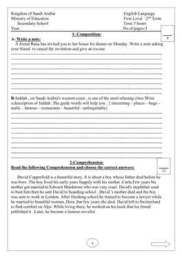 Kingdom of Saudi Arabia English Language Term 2- First Level Of